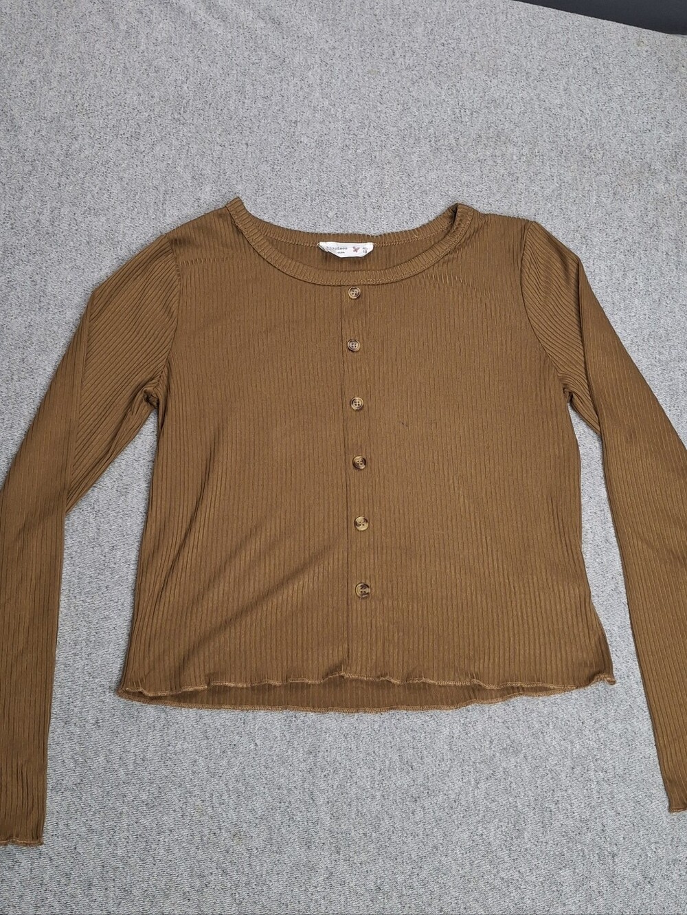 Girls Brown Cognac Button From Lettuce Hem Crop Top Size 16 XL